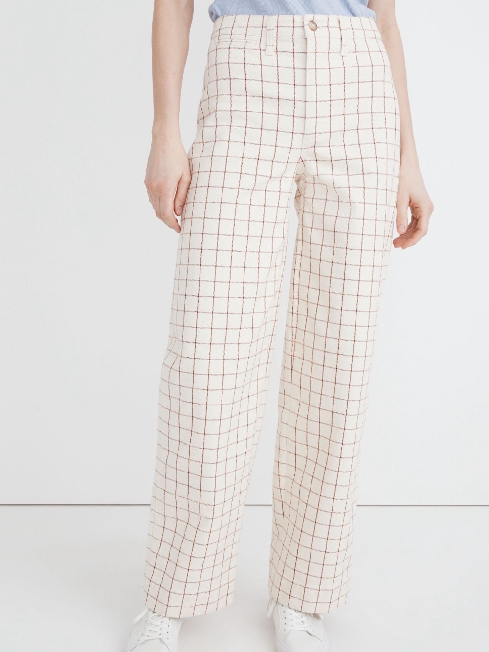 Slim Emmett Wide-Leg Full-Length Pants - Cream Windowpane